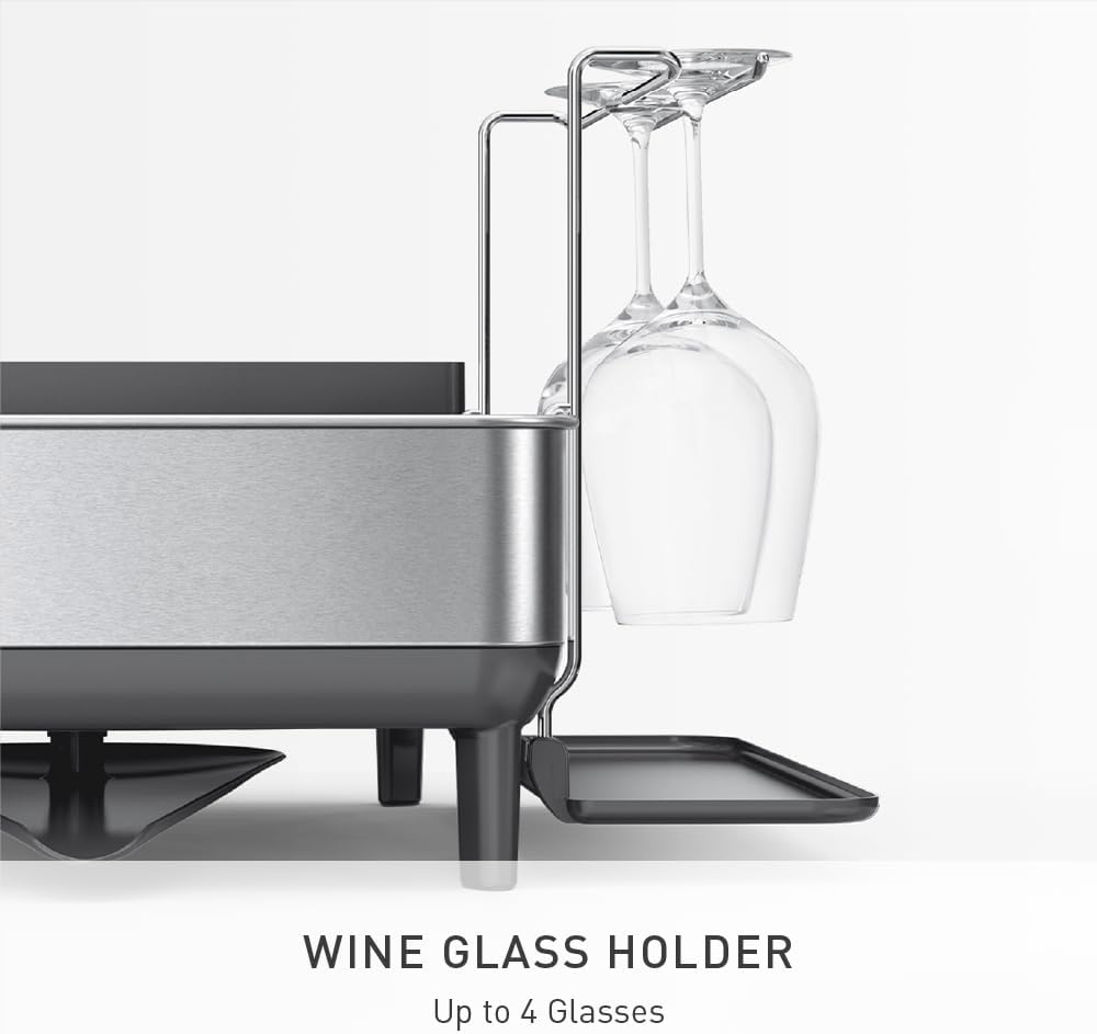 simplehuman Large Capacity Dish Drying Rack with Stainless Steel Frame, 360º Easy Drain Swivel Spout, Utensil & Wine Glass Holder, Anti-Residue Coating, Moisture Control Surface, Grey simplehuman Large Capacity Dish Drying Rack with Stainless Steel Frame, 360º Easy Drain Swivel Spout, Utensil & Wine Glass Holder, Anti-Residue Coating, Moisture Control Surface, Grey