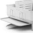 simplehuman Compact Dish Drying Rack with Stainless Steel Frame, 360º Easy Drain Swivel Spout, Utensil Holder, Anti-Residue Coating, Moisture Control Surface, White