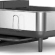 simplehuman Compact Dish Drying Rack with Stainless Steel Frame, 360º Easy Drain Swivel Spout, Utensil Holder, Anti-Residue Coating, Moisture Control Surface, Grey