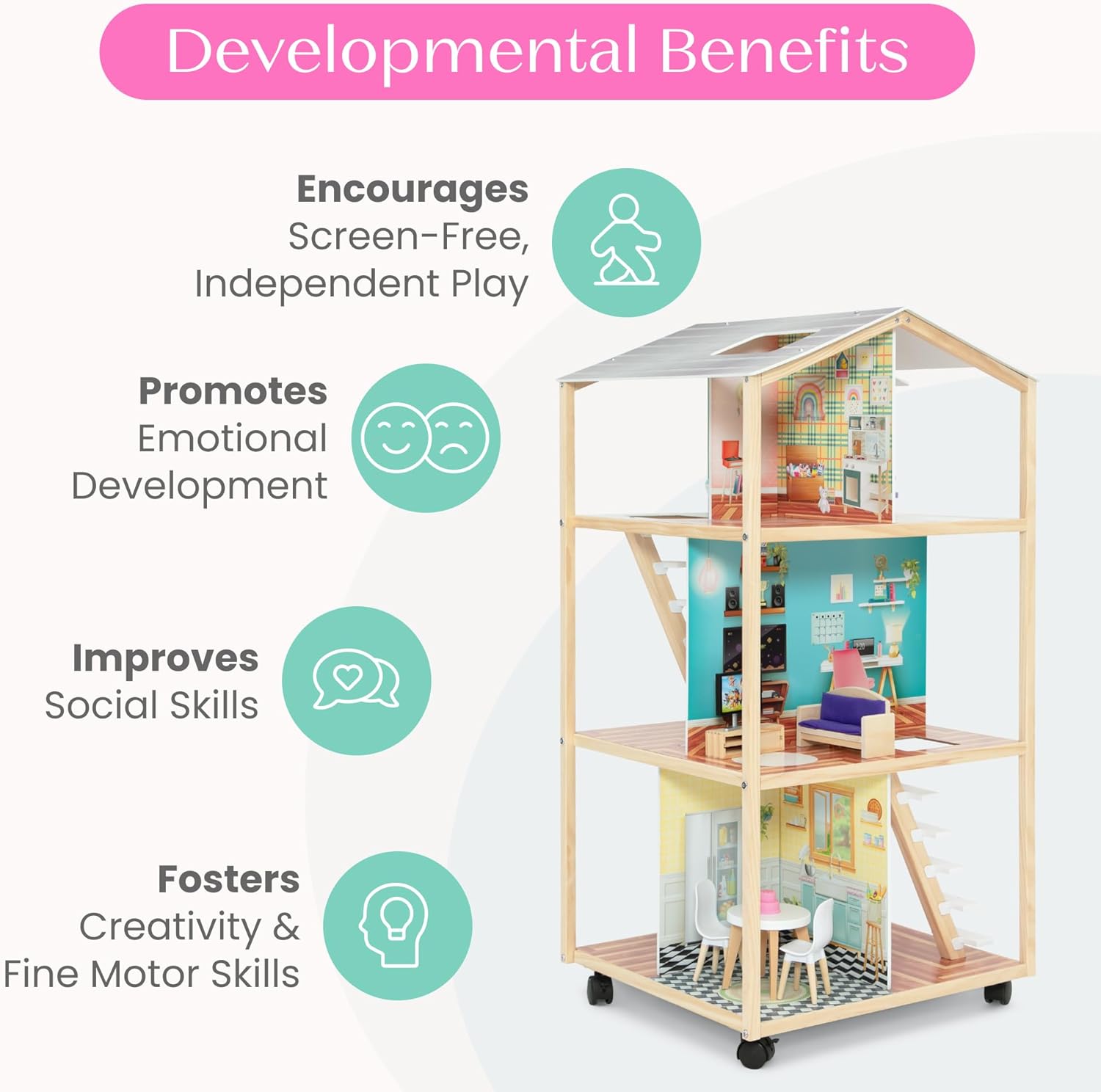 Delta Children Moveable Mansion Dollhouse - 360-Degree Play Dollhouse with Wheeled Base - Includes 16 Accessories - Fits 12-inch Dolls - Pretend Play Dream Gift for Ages 3+ Delta Children Moveable Mansion Dollhouse - 360-Degree Play Dollhouse with Wheeled Base - Includes 16 Accessories - Fits 12-inch Dolls - Pretend Play Dream Gift for Ages 3+
