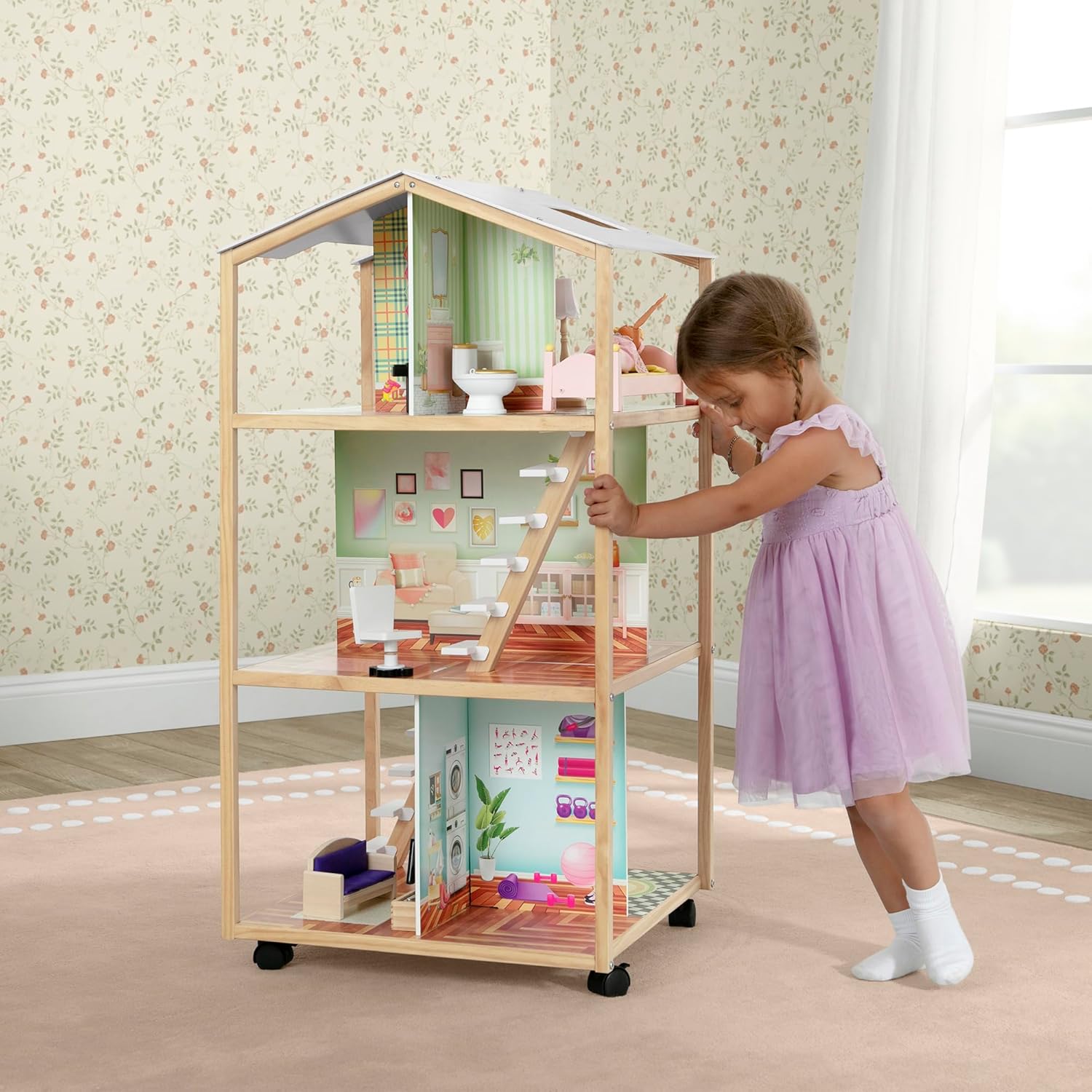 Delta Children Moveable Mansion Dollhouse - 360-Degree Play Dollhouse with Wheeled Base - Includes 16 Accessories - Fits 12-inch Dolls - Pretend Play Dream Gift for Ages 3+ Delta Children Moveable Mansion Dollhouse - 360-Degree Play Dollhouse with Wheeled Base - Includes 16 Accessories - Fits 12-inch Dolls - Pretend Play Dream Gift for Ages 3+