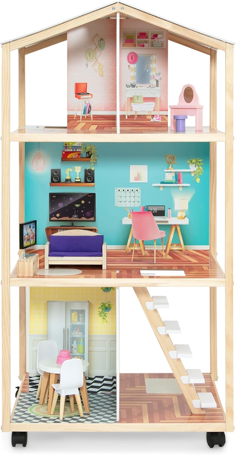 Delta Children Moveable Mansion Dollhouse - 360-Degree Play Dollhouse with Wheeled Base - Includes 16 Accessories - Fits 12-inch Dolls - Pretend Play Dream Gift for Ages 3+ Delta Children Moveable Mansion Dollhouse - 360-Degree Play Dollhouse with Wheeled Base - Includes 16 Accessories - Fits 12-inch Dolls - Pretend Play Dream Gift for Ages 3+
