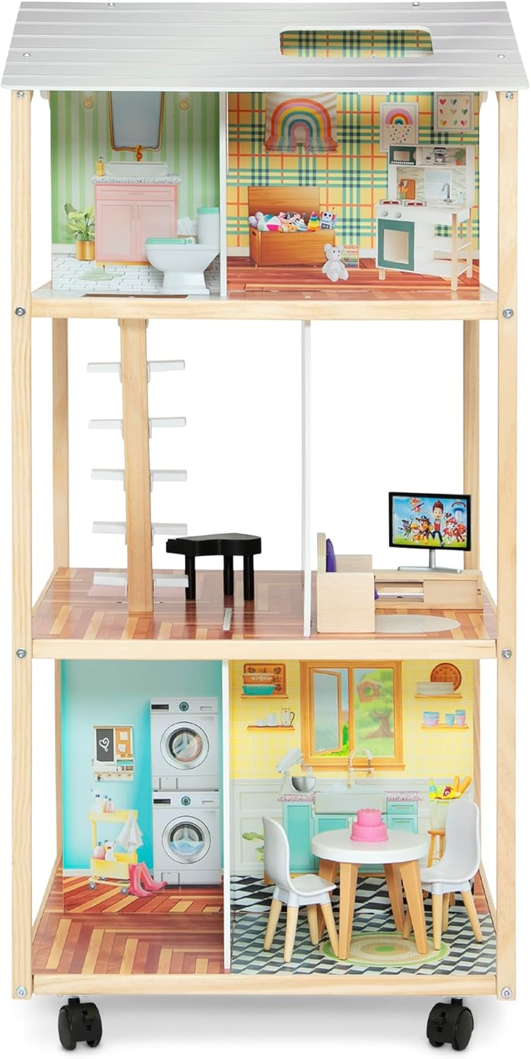 Delta Children Moveable Mansion Dollhouse - 360-Degree Play Dollhouse with Wheeled Base - Includes 16 Accessories - Fits 12-inch Dolls - Pretend Play Dream Gift for Ages 3+ Delta Children Moveable Mansion Dollhouse - 360-Degree Play Dollhouse with Wheeled Base - Includes 16 Accessories - Fits 12-inch Dolls - Pretend Play Dream Gift for Ages 3+