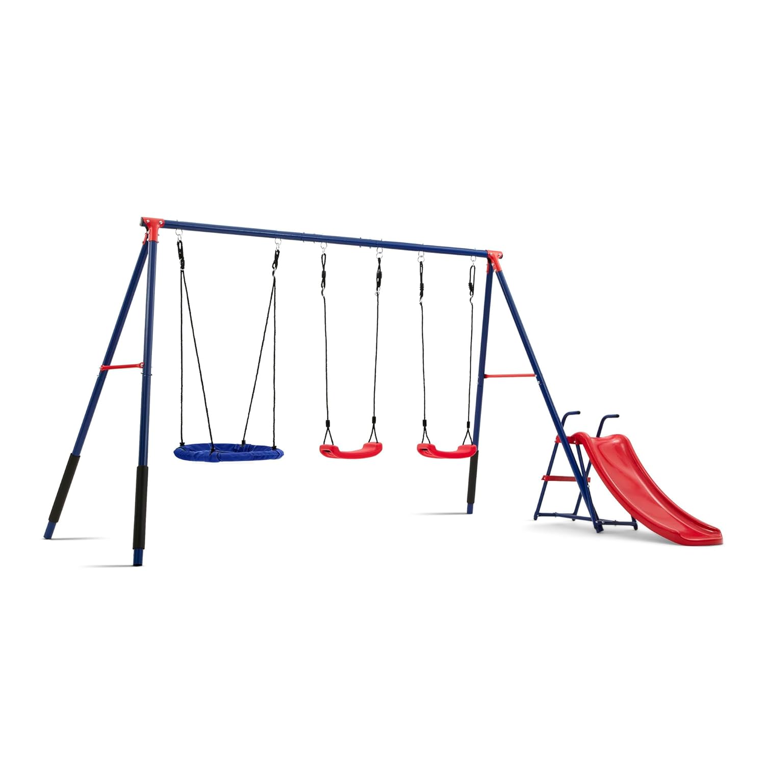 Delta Children FunZone Outdoor Metal 4-Piece Swing Set - Includes 2 Swings, 1 Disc/Saucer Swing and Slide, Blue/Red Delta Children FunZone Outdoor Metal 4-Piece Swing Set - Includes 2 Swings, 1 Disc/Saucer Swing and Slide, Blue/Red