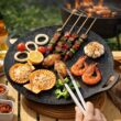 Round Aluminum Nonstick Grill Pan – Korean BBQ Griddle for Stovetop and Outdoor Cooking
