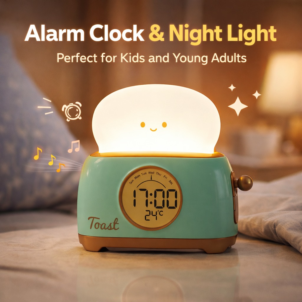 Toaster Night Light Alarm Clock – Rechargeable Bedside Lamp with Clock for Kids Toaster Night Light Alarm Clock – Rechargeable Bedside Lamp with Clock for Kids - Image 11