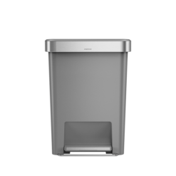 simplehuman 45 Liter / 12 Gallon Rectangular Kitchen Step Trash Can with Soft-Close Lid, Grey Plastic