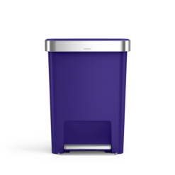 simplehuman Hybrid Step Can, 45 Liter / 12 Gallon Rectangular Kitchen Trash Can, Wide Stable Base with Long-Lasting Steel Pedal, Neat and Secure Liner Rim with Built-in Liner Pocket, Indigo Plastic