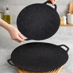 Round Aluminum Nonstick Grill Pan – Korean BBQ Griddle for Stovetop and Outdoor Cooking