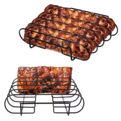 Nonstick Steel Rib Rack for BBQ – Roasting Stand for Ribs, Steak, and Meat