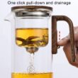 Glass Teapot with Magnetic Tea Infuser and Wood Handle – One-Click Tea Separation Design