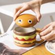 300ml Ceramic Hamburger Mug with Lid – Cute Cartoon Coffee, Milk & Breakfast Cup