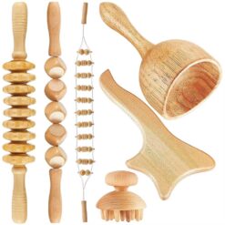 Wood Massage Tool Set 6-in-1 – Handheld Body Massage Rollers and Scraping Tools