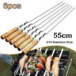 55cm Stainless Steel BBQ Skewer with Wooden Handle – Reusable Kebab Stick