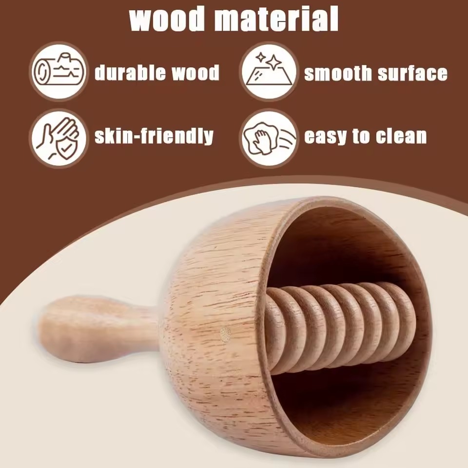 Wood Massage Cup with Roller – Handheld Wooden Body Massage Tool Wood Massage Cup with Roller – Handheld Wooden Body Massage Tool - Image 6