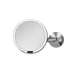 simplehuman, Brushed 8" Round Wall Mount Sensor Makeup Mirror, 5x Magnification, Hard-Wired (100-240v), Stainless Steel, 8"