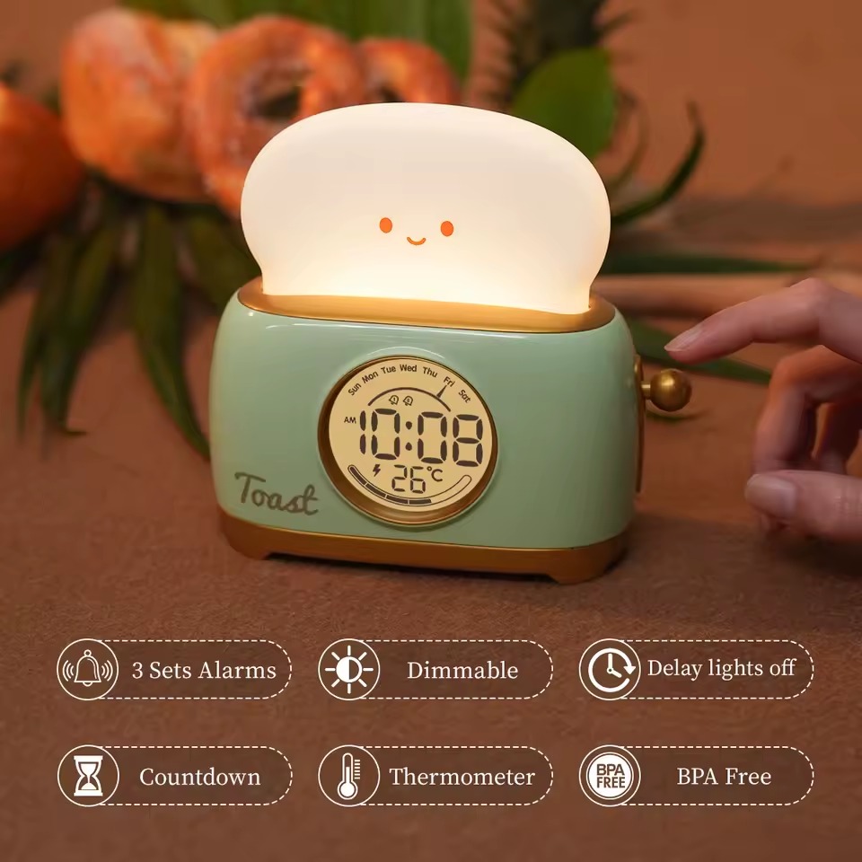 Toaster Night Light Alarm Clock – Rechargeable Bedside Lamp with Clock for Kids Toaster Night Light Alarm Clock – Rechargeable Bedside Lamp with Clock for Kids - Image 5
