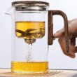Glass Teapot with Magnetic Tea Infuser and Wood Handle – One-Click Tea Separation Design