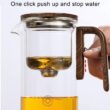 Glass Teapot with Magnetic Tea Infuser and Wood Handle – One-Click Tea Separation Design