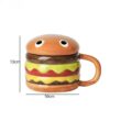 300ml Ceramic Hamburger Mug with Lid – Cute Cartoon Coffee, Milk & Breakfast Cup