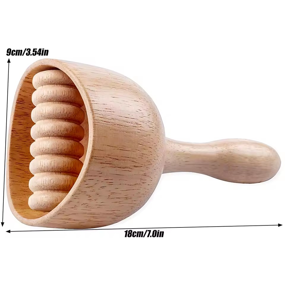Wood Massage Cup with Roller – Handheld Wooden Body Massage Tool Wood Massage Cup with Roller – Handheld Wooden Body Massage Tool - Image 3