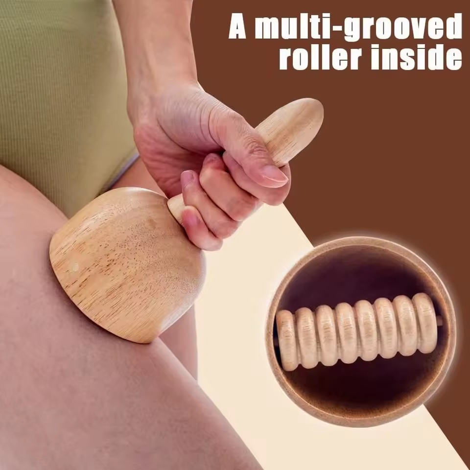 Wood Massage Cup with Roller – Handheld Wooden Body Massage Tool Wood Massage Cup with Roller – Handheld Wooden Body Massage Tool - Image 7