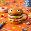 300ml Ceramic Hamburger Mug with Lid – Cute Cartoon Coffee, Milk & Breakfast Cup