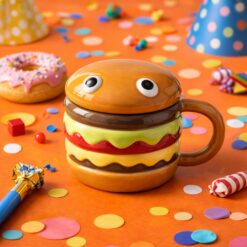 300ml Ceramic Hamburger Mug with Lid – Cute Cartoon Coffee, Milk & Breakfast Cup