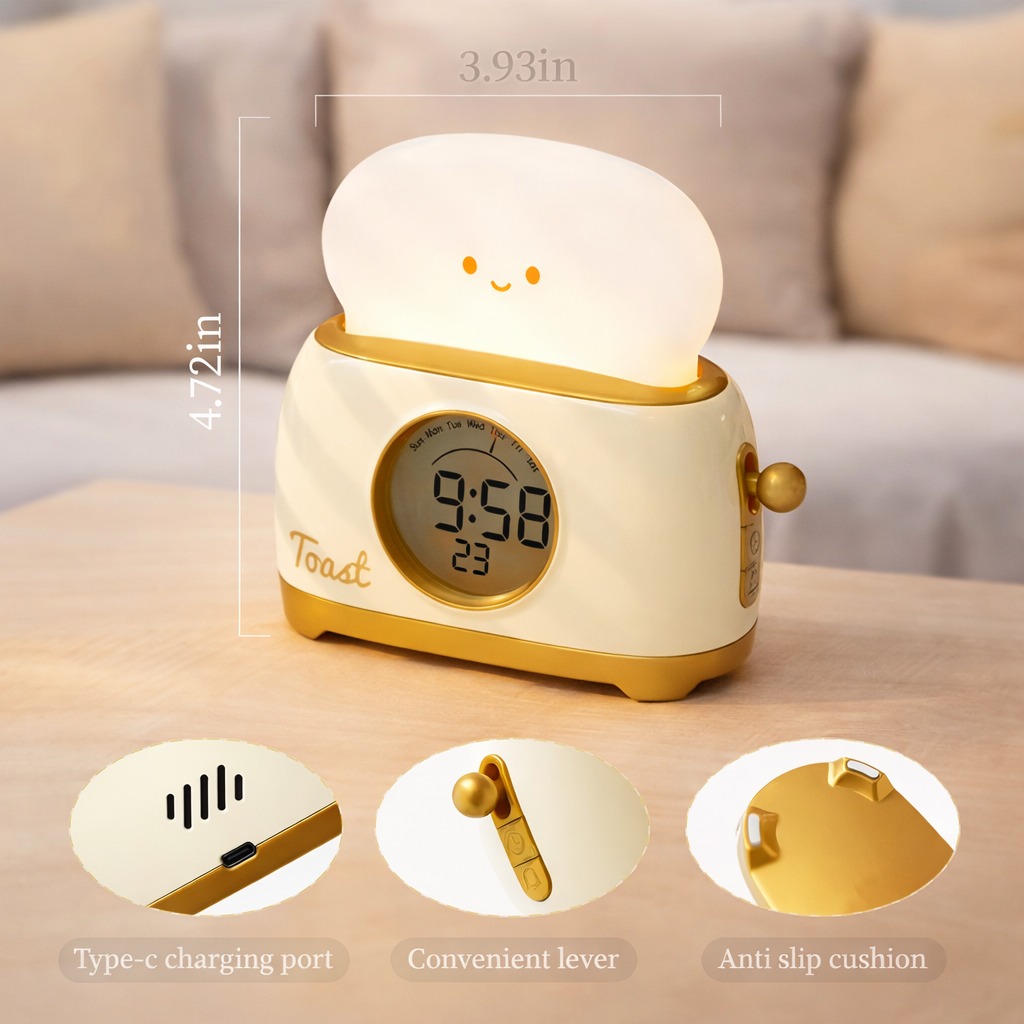Toaster Night Light Alarm Clock – Rechargeable Bedside Lamp with Clock for Kids Toaster Night Light Alarm Clock – Rechargeable Bedside Lamp with Clock for Kids - Image 7