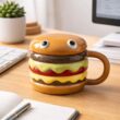 300ml Ceramic Hamburger Mug with Lid – Cute Cartoon Coffee, Milk & Breakfast Cup