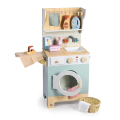 Tender Leaf Toys - Tender Leaf Laundrette - Wooden Laundry Play Set for Kids - Includes Washer/Dryer, Ironing Board, Basket, Pegs, and Accessories - Encourages Imaginative Role-Play - Age 3+