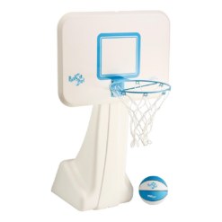 Dunn-Rite PoolSport Swimming Pool Basketball Hoop w/Ball, Base, & 13.5 Inch Stainless Steel Rim for Adults & Kids, Choose Basketball or Volleyball Combo