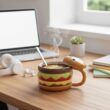300ml Ceramic Hamburger Mug with Lid – Cute Cartoon Coffee, Milk & Breakfast Cup