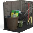 Suncast 34 Cu Ft Horizontal Resin Storage Shed - Outdoor Storage Shed with Floor Included, Lockable, Weatherproof, Fits Small to Medium Trash Cans, Generators, & Garden Tools, Stoney Black