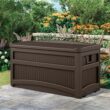 Suncast Durable 73 Gallon Outdoor Resin Storage Chest with Handles, Wheels, and Seat for Patio, Garden, or Pool for Indoor and Outdoor Use, Java