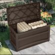 Suncast Durable 73 Gallon Outdoor Resin Storage Chest with Handles, Wheels, and Seat for Patio, Garden, or Pool for Indoor and Outdoor Use, Java