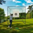 Siavonce Golf Practice Net Cage 10x10x10ft Golf Driving Range Net with Target Cloth, Portable Indoor Outdoor Golf Net, Durable Golf Hitting Cage for Backyard