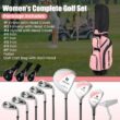 Slickblue Womens Complete Golf Club Set with Stand Bag for Beginner and Adult Golfers Includes Driver Woods Irons Putter for Home or Course Use Pink