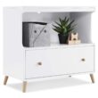 Delta Children Essex Convertible Changing Table with Drawer, Bianca White/Natural