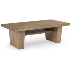 Signature Design by Ashley Kristiland Casual Rectangular Coffee Table with Storage Shelf in Light Brown
