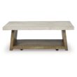 Signature Design by Ashley Brendalhouse Light Brown Coffee Table with Faux Cement Top and Rolling Casters