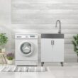 Presenza 24.1-in x 21.3-in 1 -Basin Brushed Steel Drop-in Utility tub with Faucet