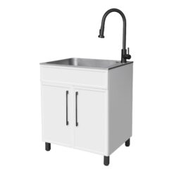 Presenza 28-in x 22-in 1 -Basin Matte white Drop-in Laundry sink with Cabinet with Drain with Faucet