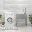 Presenza 28-in x 22-in 1 -Basin Brushed Steel Drop-in Utility tub with Faucet