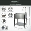 Presenza 28-in x 22-in 1 -Basin Brushed Steel Drop-in Utility tub with Faucet