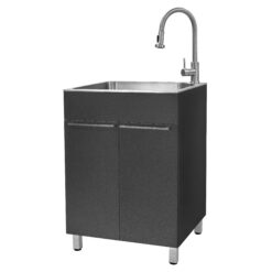 Presenza 24.1-in x 21.3-in 1 -Basin Brushed Steel Drop-in Utility tub with Faucet