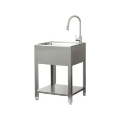 Presenza 24.1-in x 21.3-in 1 -Basin Brushed Steel Drop-in Utility tub with Faucet