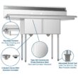 KoolMore 22-in x 52-in 2 -Basin Stainless Steel Freestanding Utility tub with Drain