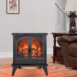 EdenDirect 23.78-in W 5118 -BTU Black-2 Wood and metal Corner Infrared quartz Electric Stove with Thermostat and Remote