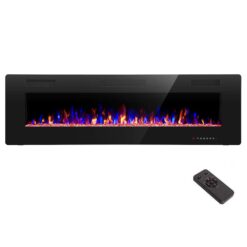 EdenDirect 60-in W Black Wall mount LED Electric Fireplace with Remote Control Included